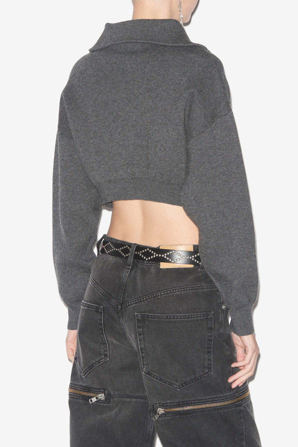 Oxane short cardigan in plain-colored knit - Anthracite - Woman - 5