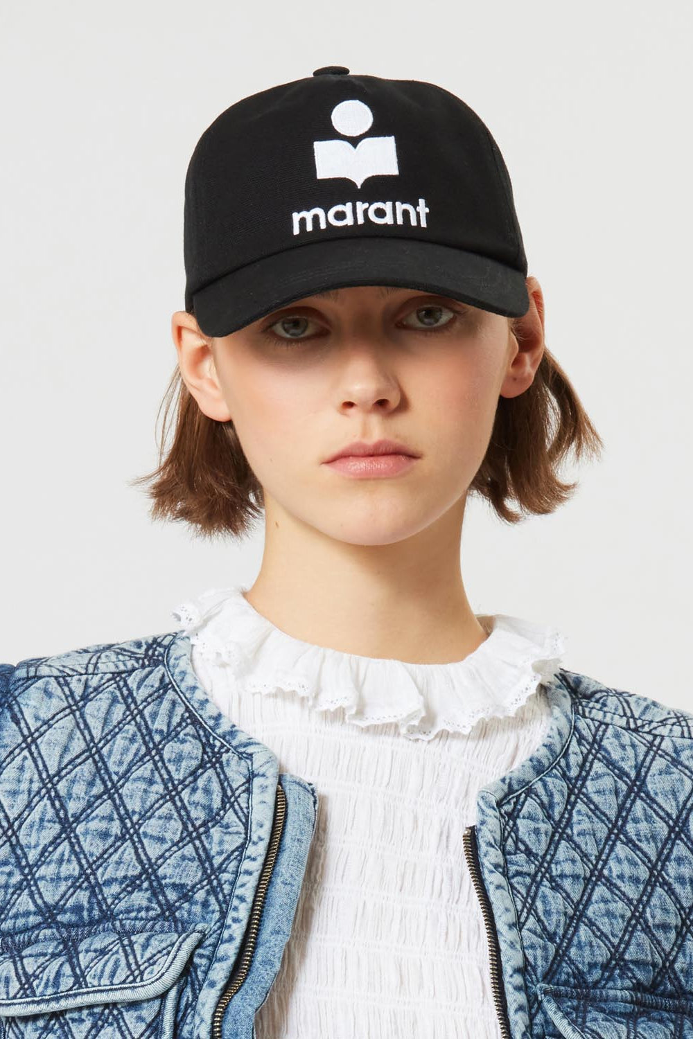 Berretto tyron in tela con logo ricamato - Black and ecru - Woman - 2