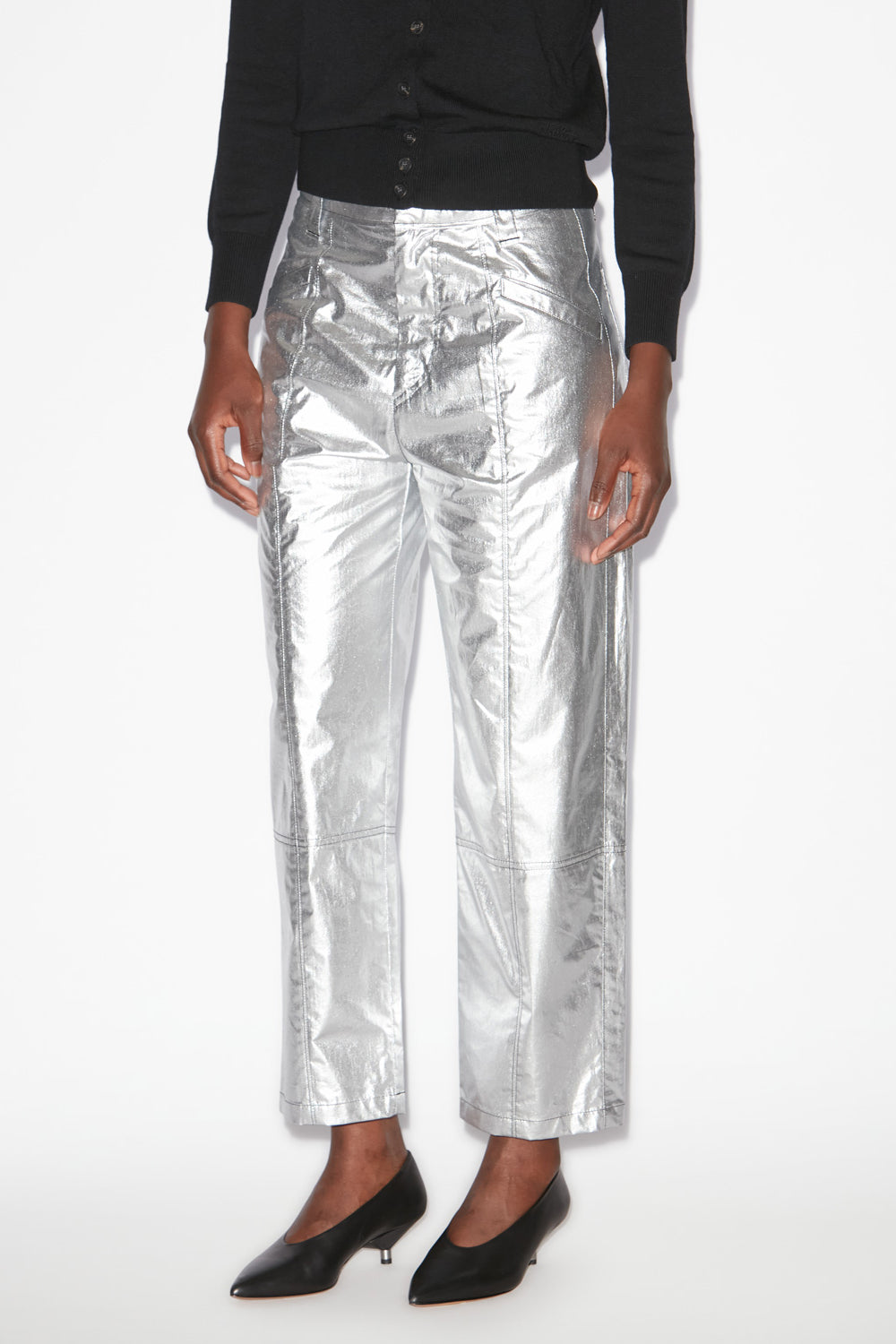 Aude pants in coated silver-finish cotton - Silver - Woman - 4