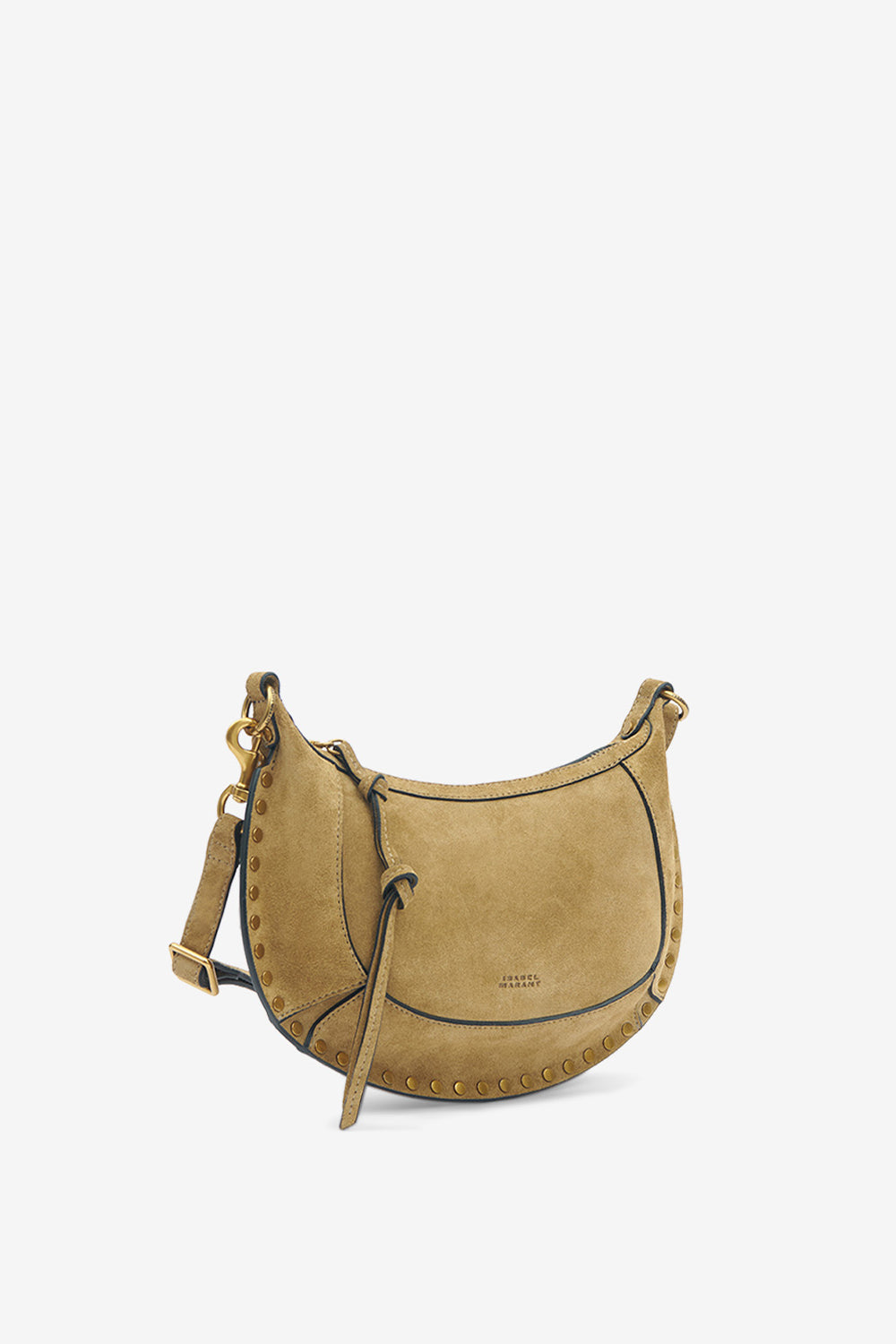 Oskan moon suede calfskin leather shoulder bag - Taupe-gold - Woman - 4
