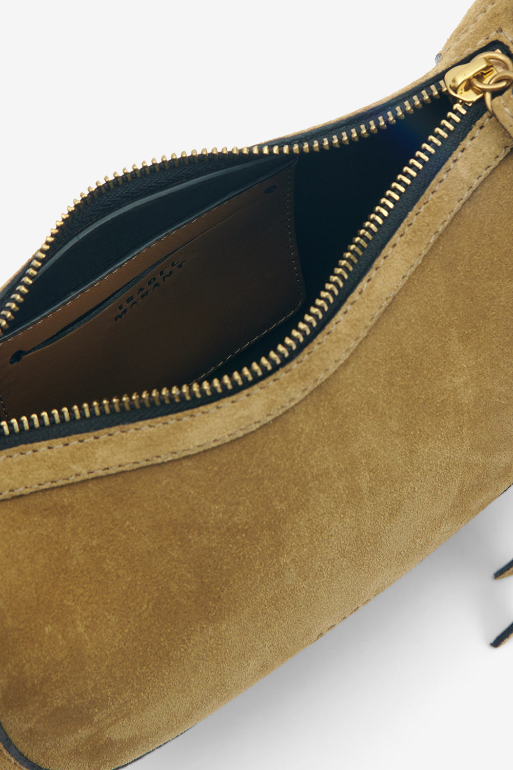 Oskan moon suede calfskin leather shoulder bag - Taupe-gold - Woman - 3