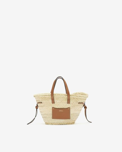 Cadix ミニ ラフィア&レザー バスケットバッグ Woman Natural and cognac 1