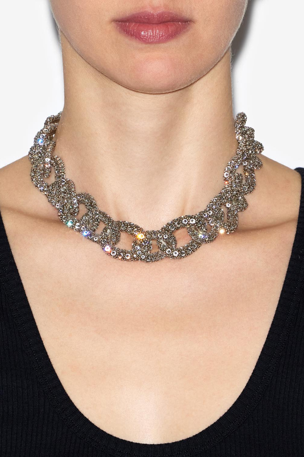 Ras du cou en maillons strassés funky ring - Argenté - Woman - 4