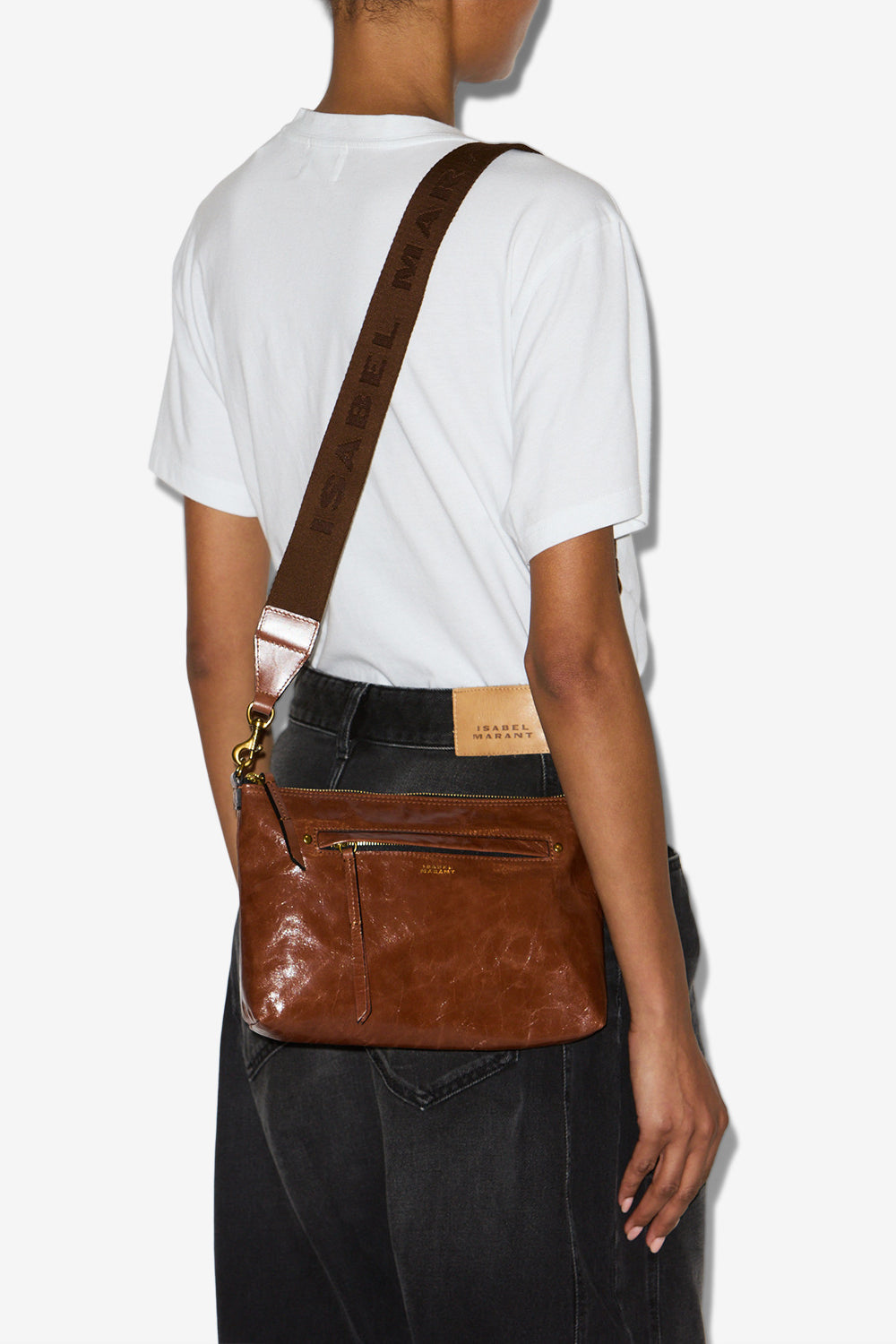 Borsa a tracolla nessah in pelle lucida - Chocolate - Woman - 3