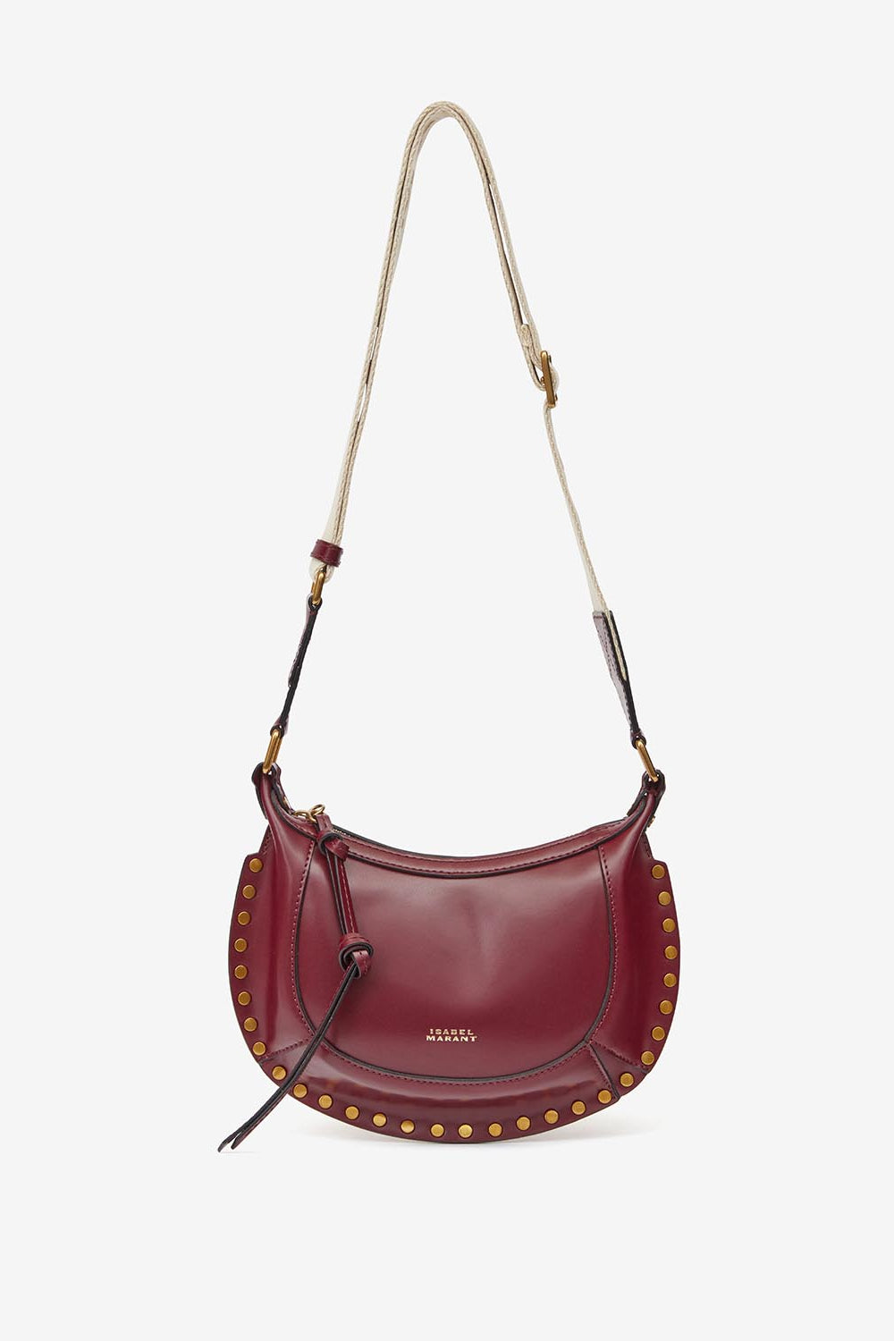 Mini moon shoulder bag in calfskin leather - Burgundy - Woman - 5
