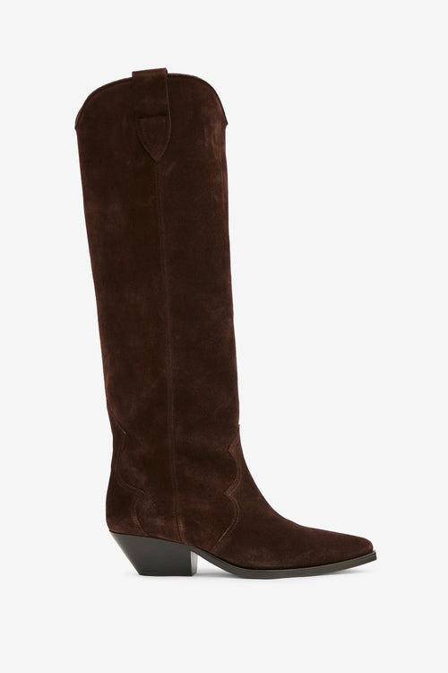 Denvee 스웨이드 송아지 가죽 카우보이 부츠 - Chocolate - Woman