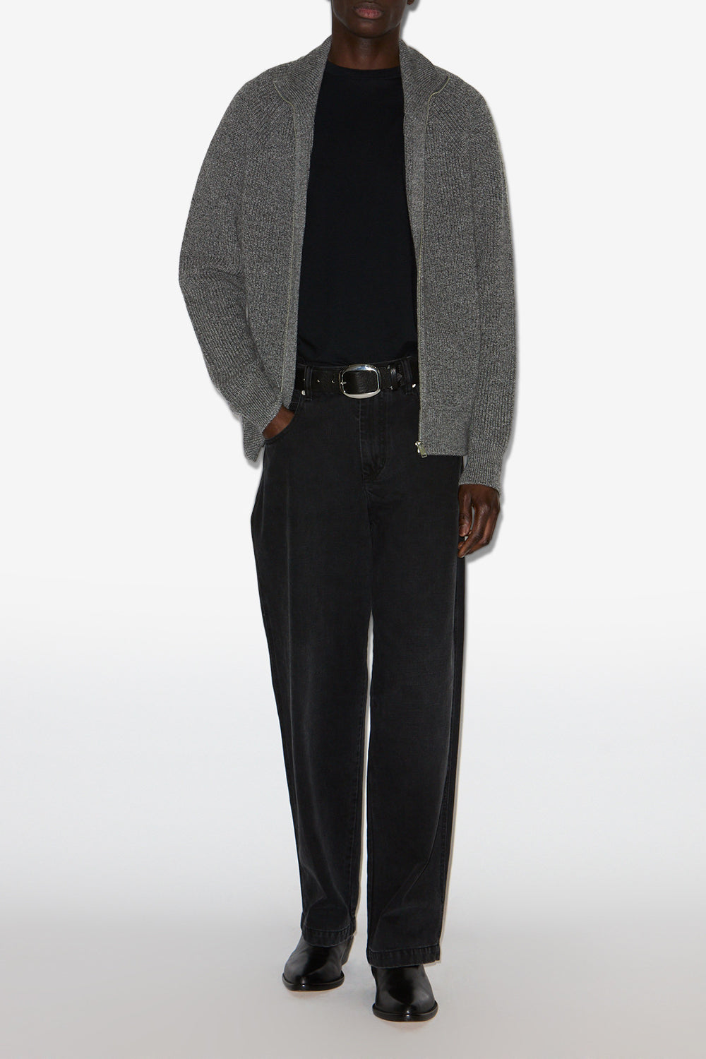 Benett zip-up ribbed wool cardigan - Dark gray - Man - 2