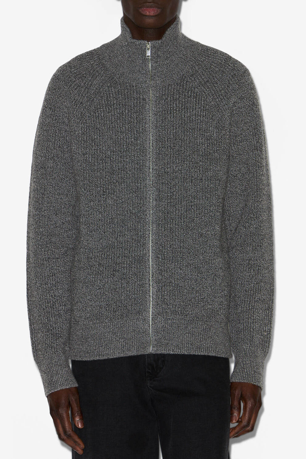 Benett zip-up ribbed wool cardigan - Dark gray - Man - 4