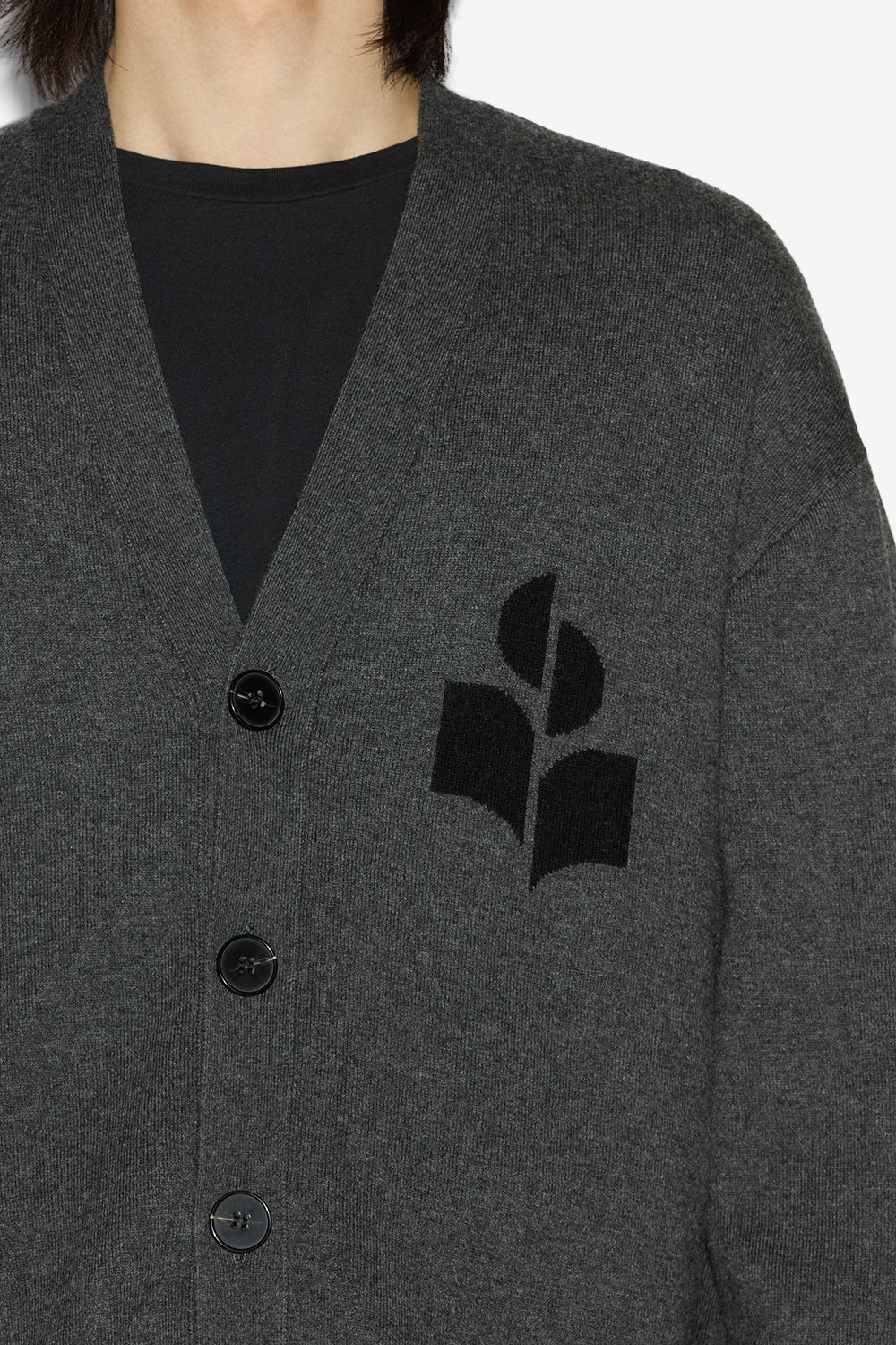 Cardigan curtis con logo in lana e cotone - Anthracite - Man - 3