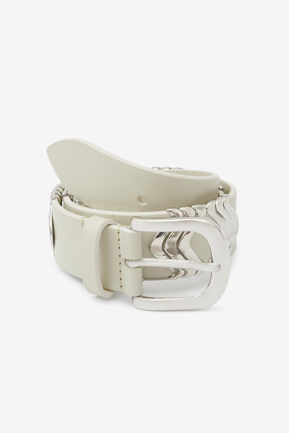 Tehora leather bucle belt - Chalk-silver - Woman - 3