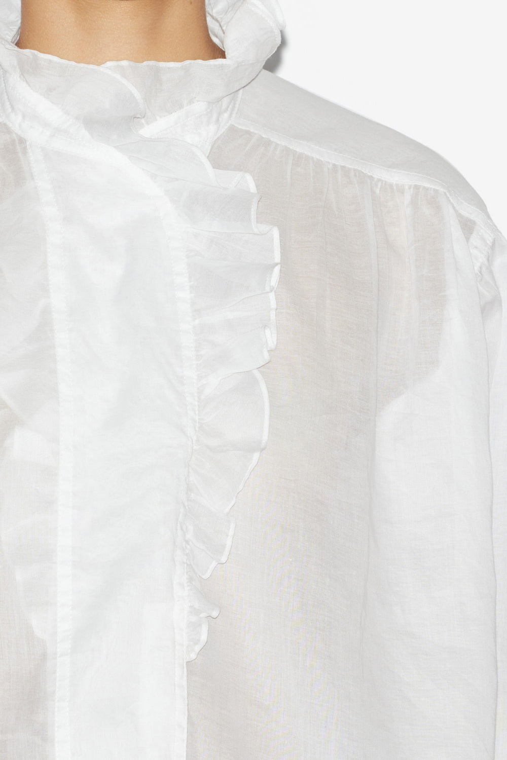 Pamiala frilly blouse in plain-colored cotton voile - White - Woman - 3