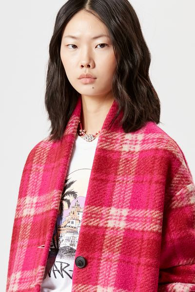 Gabriel wool checked coat - Fuchsia - Woman - 3