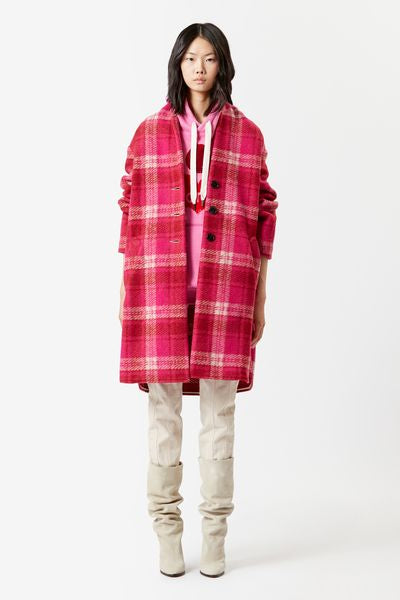 Gabriel wool checked coat - Fuchsia - Woman - 2