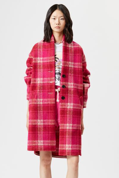 Gabriel wool checked coat - Fuchsia - Woman - 4