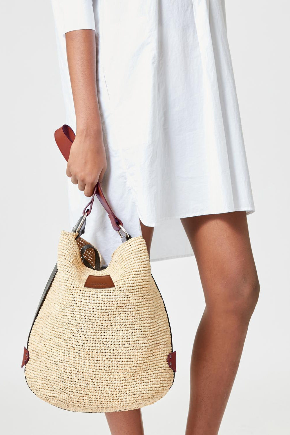 Bayia raffia bucket bag - Natural and cognac - Woman - 2