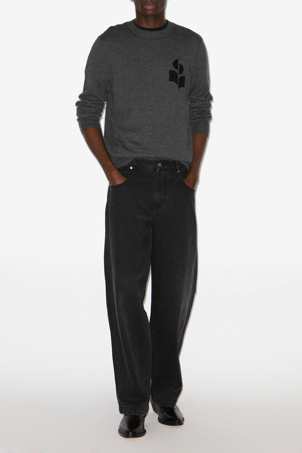 Evans cotton and wool sweater with logo - Anthracite - Man - 2