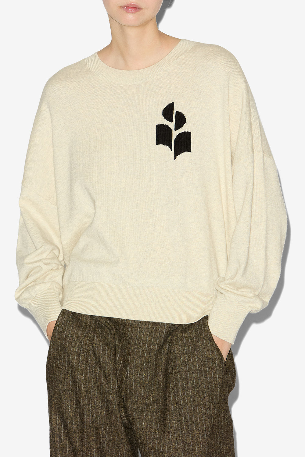 Marisans logo sweater in mixed cotton - Light gray - Woman - 4