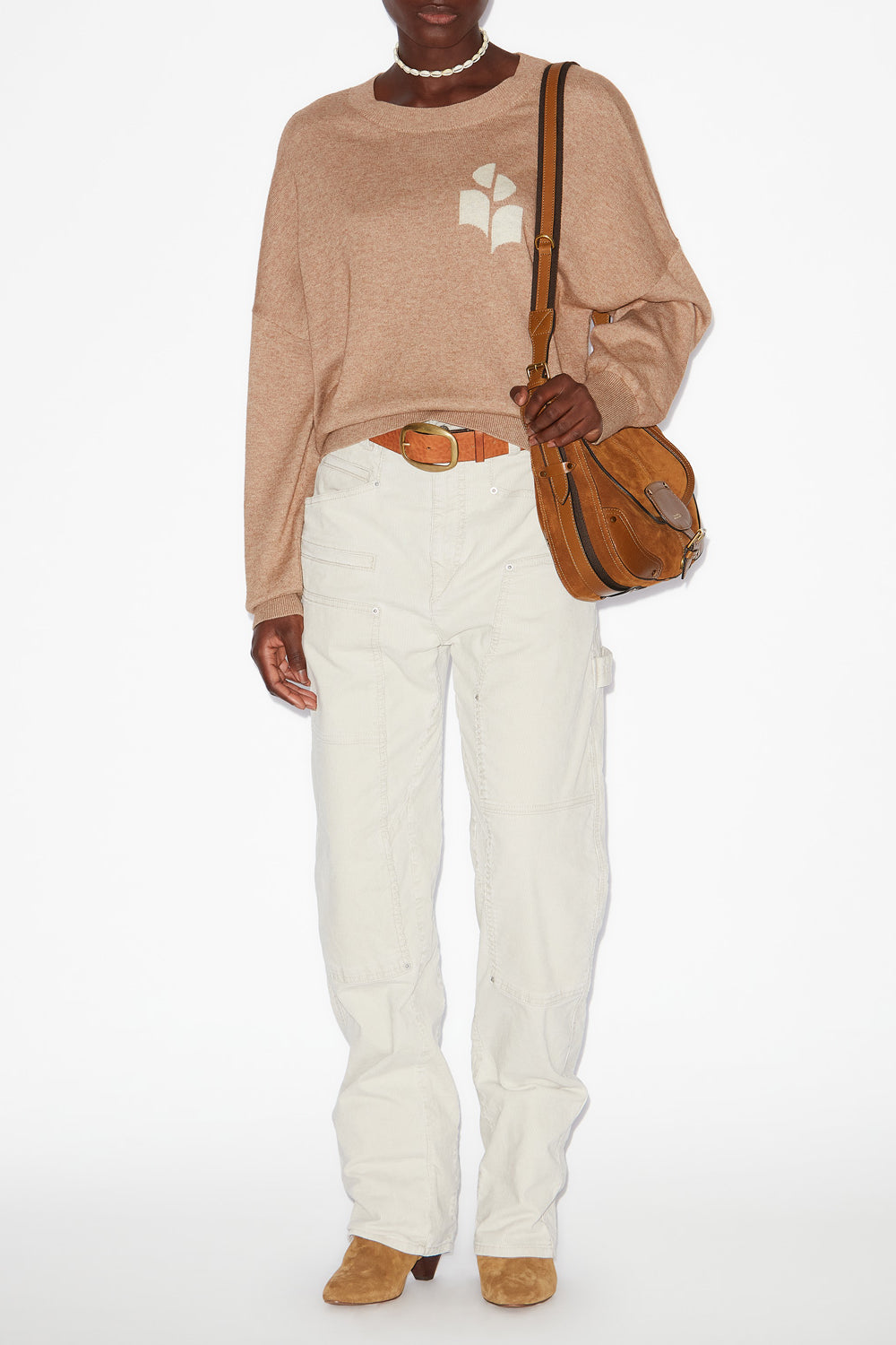 Marisans cotton and wool sweater with logo - Camel - Woman - 2