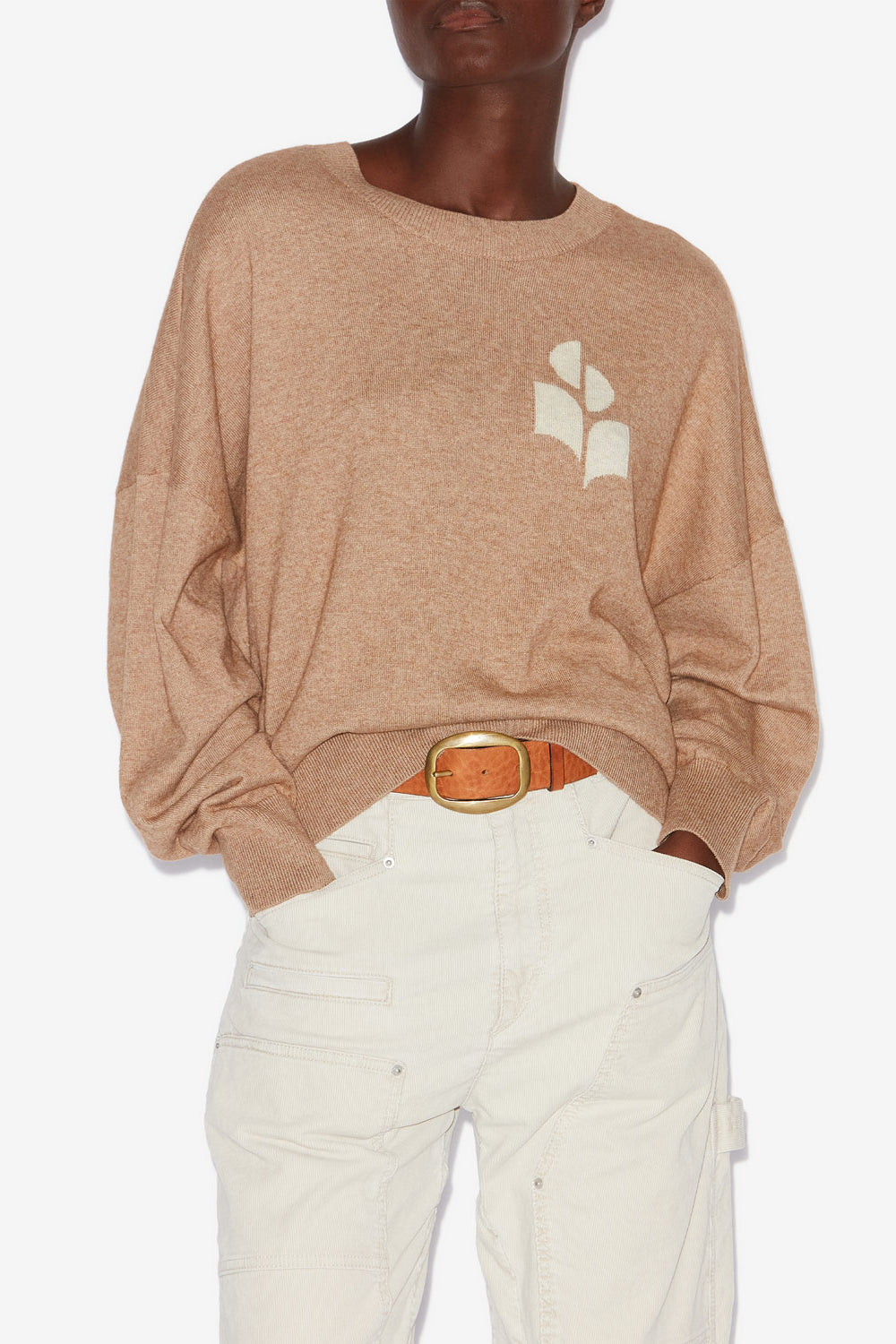 Marisans cotton and wool sweater with logo - Camel - Woman - 4