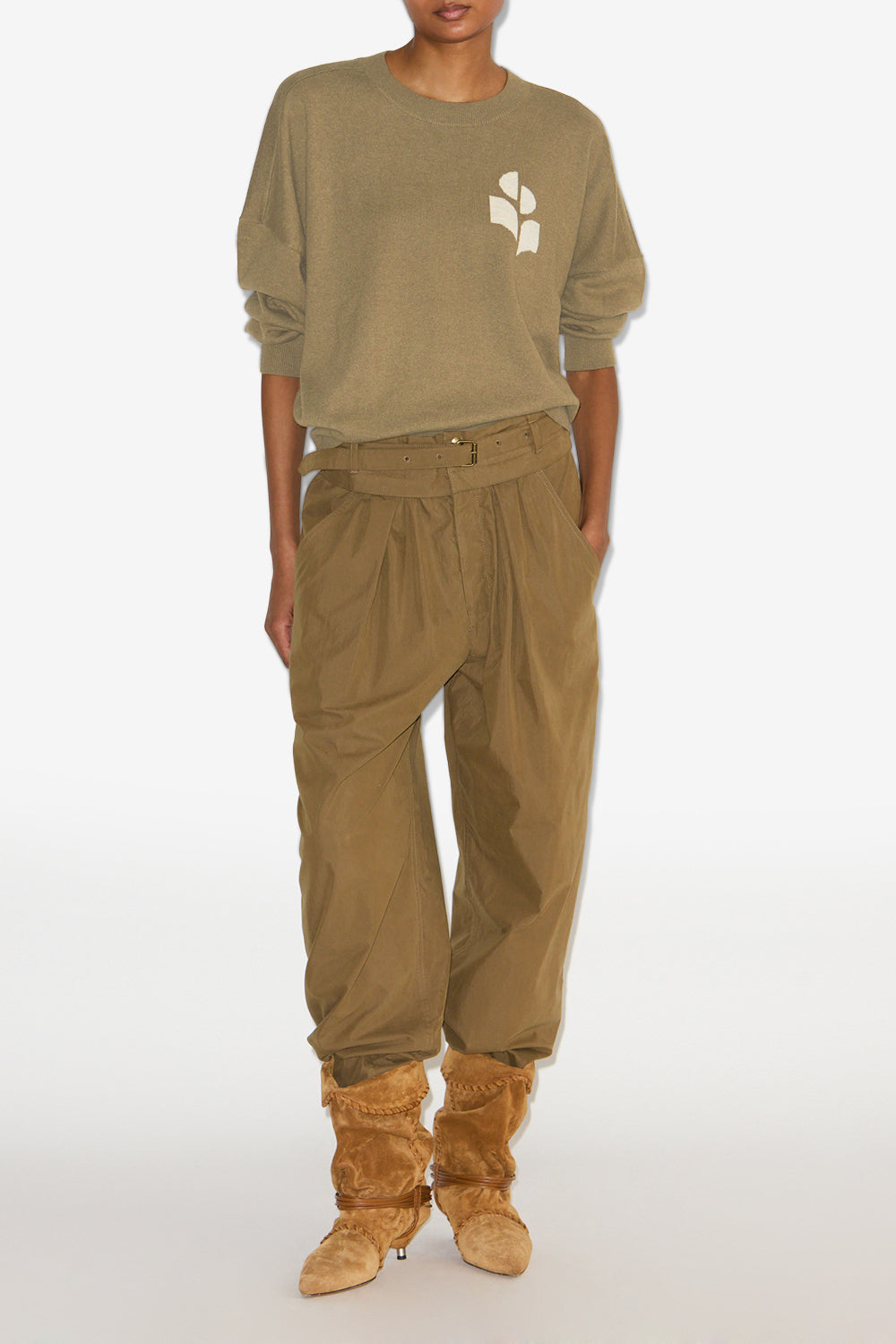 Marisans cotton and wool sweater with logo - Khaki - Woman - 2