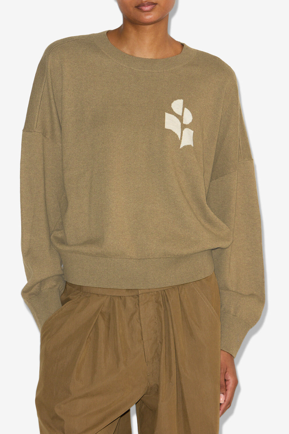 Marisans cotton and wool sweater with logo - Khaki - Woman - 4