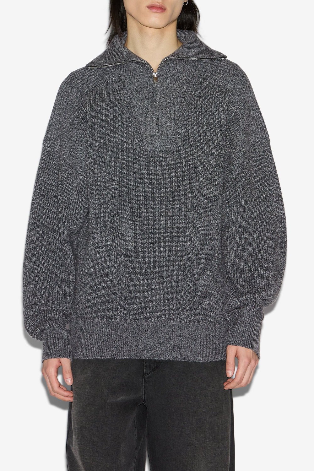 Benny wool zip-up collar sweater - Dark gray - Man - 4