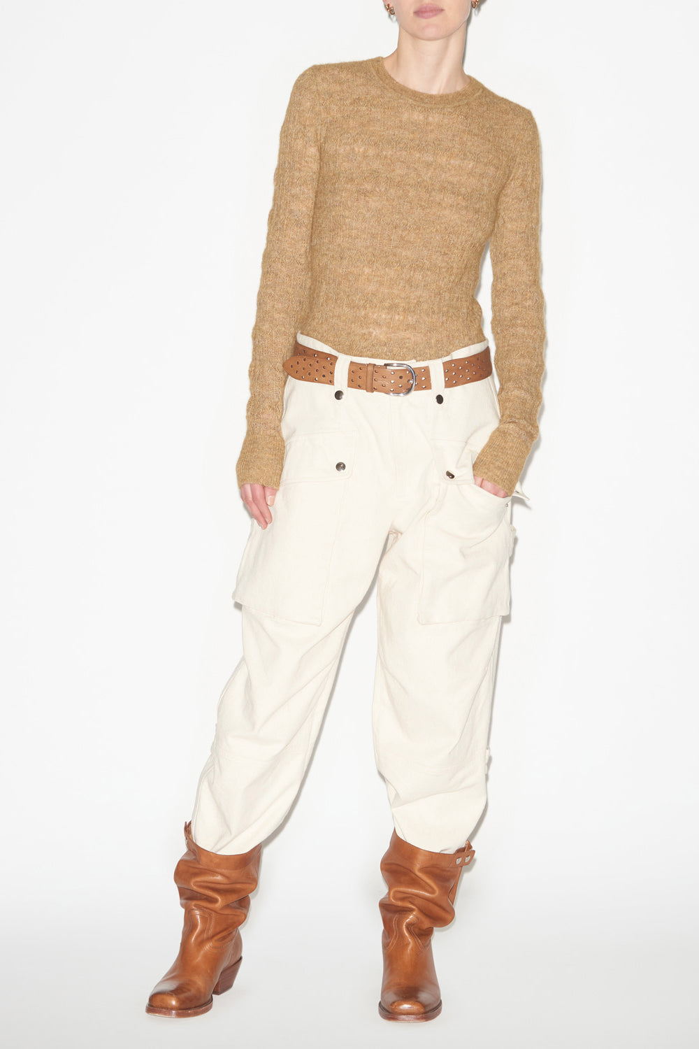 Acia sweater in openwork alpaca knit - Honey - Woman - 2