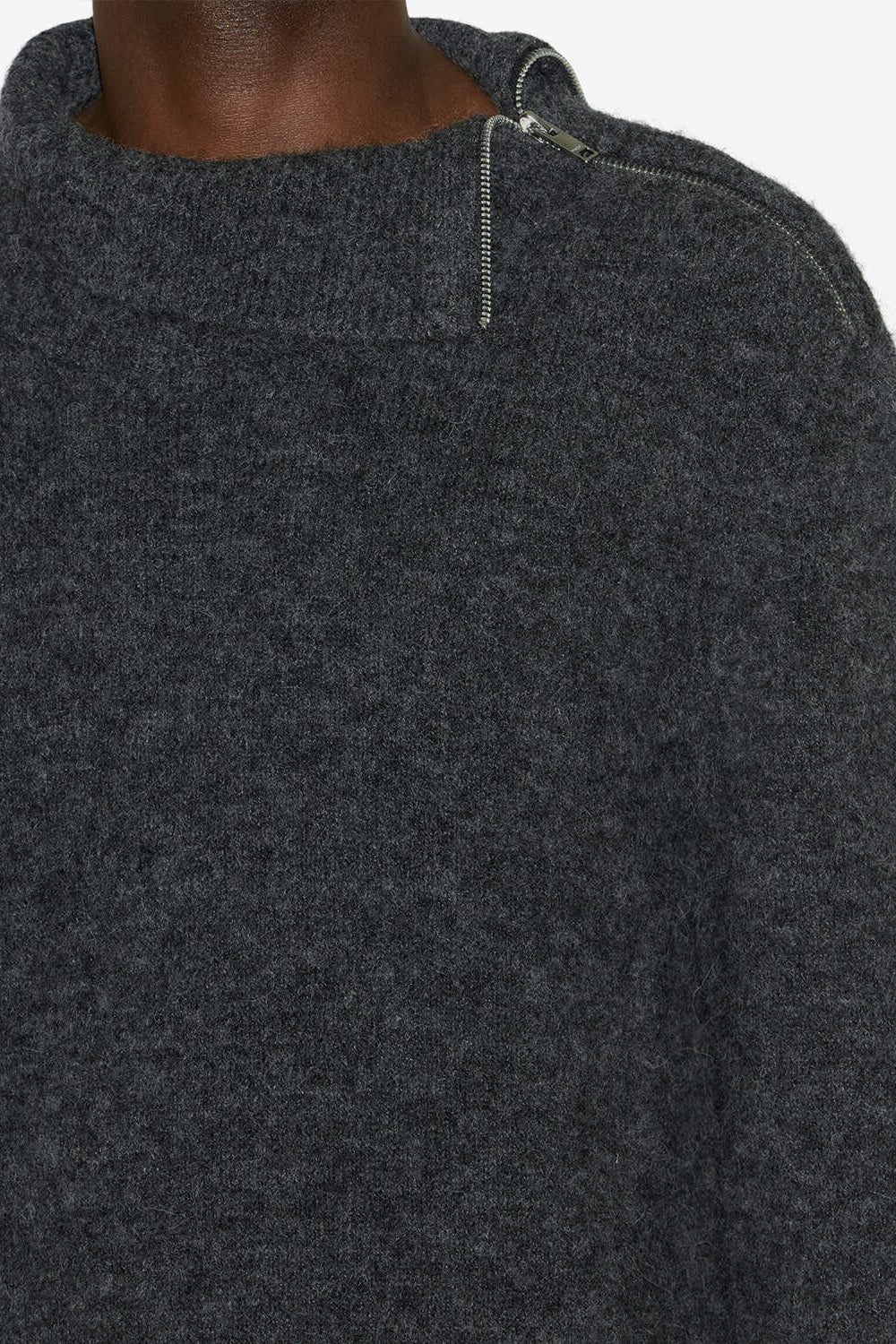 Aliocha stand-up collar plain-colored alpaca knit sweater - Dark gray - Man - 3