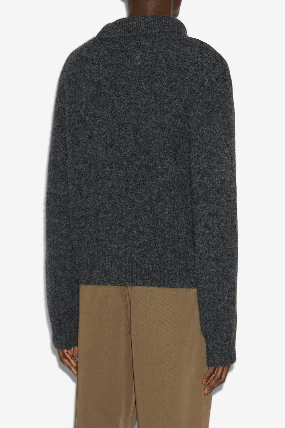 Aliocha stand-up collar plain-colored alpaca knit sweater - Dark gray - Man - 5