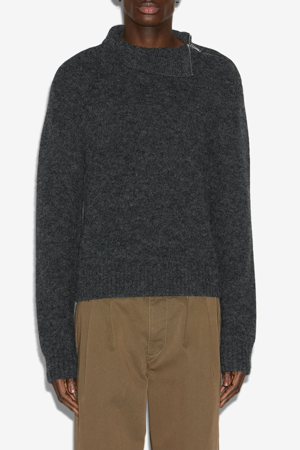 Aliocha stand-up collar plain-colored alpaca knit sweater - Dark gray - Man - 4