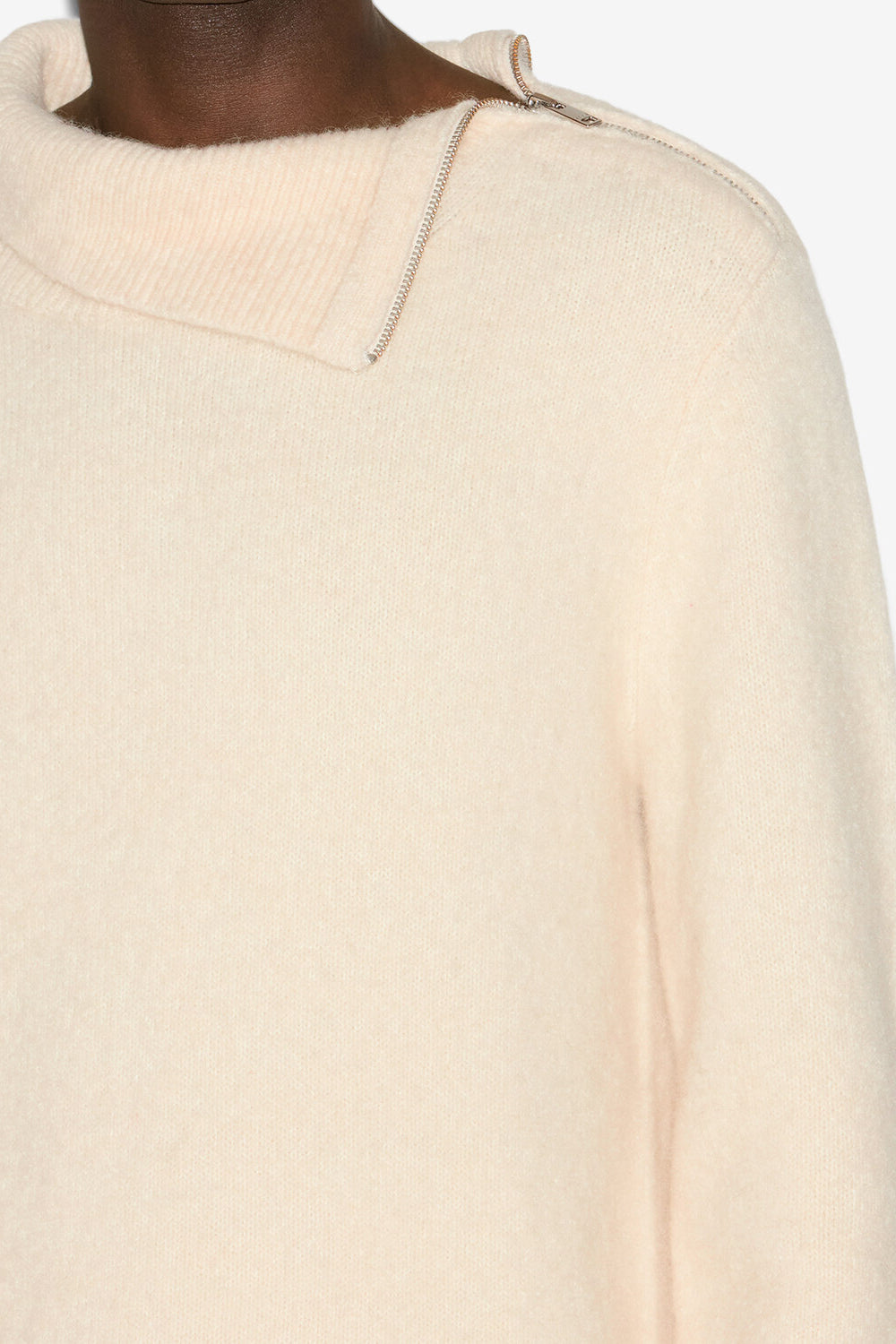 Aliocha stand-up collar plain-colored alpaca knit sweater - Ecru - Man - 3