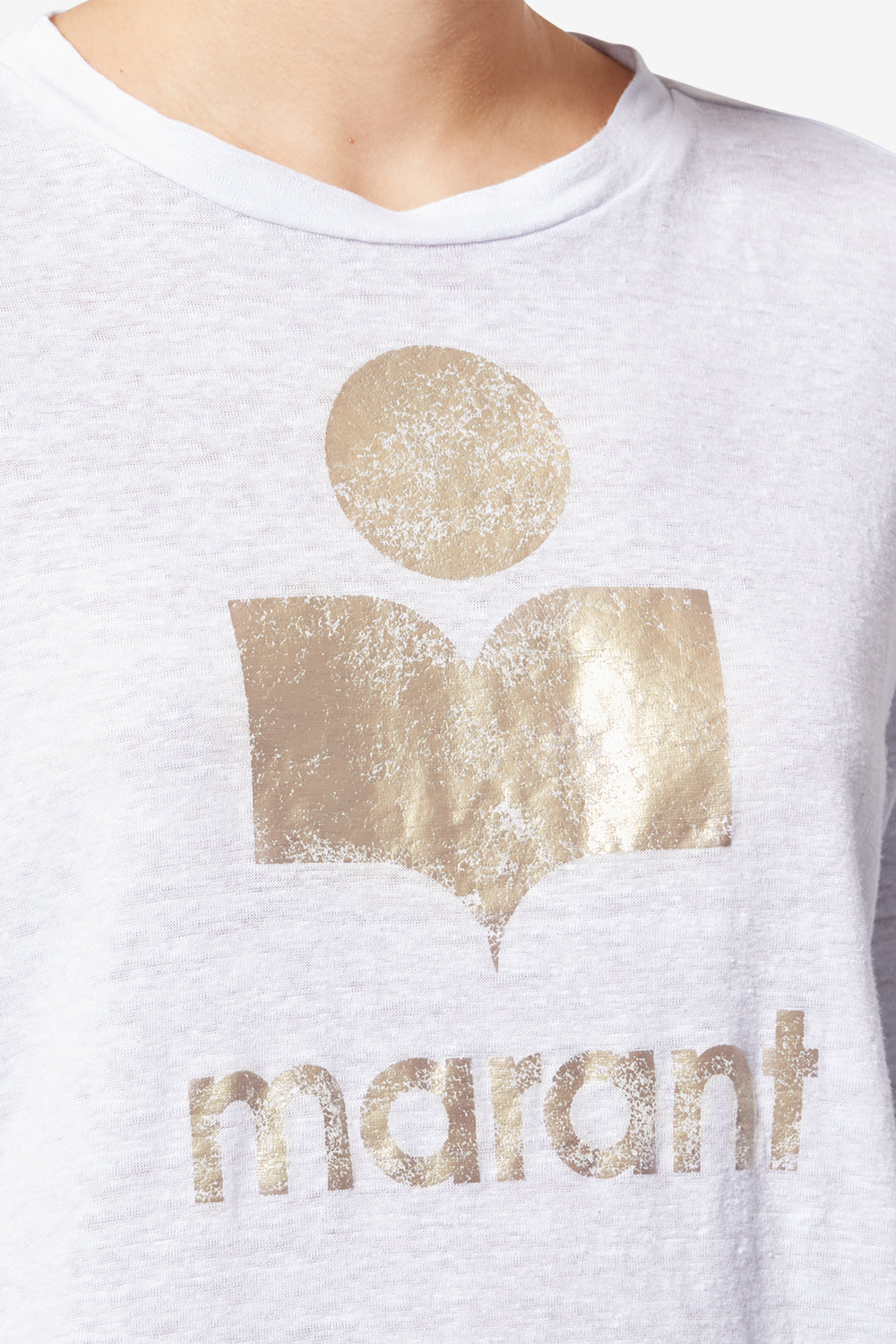 Zewel plain-colored linen t-shirt with logo - White-light gold - Woman - 3