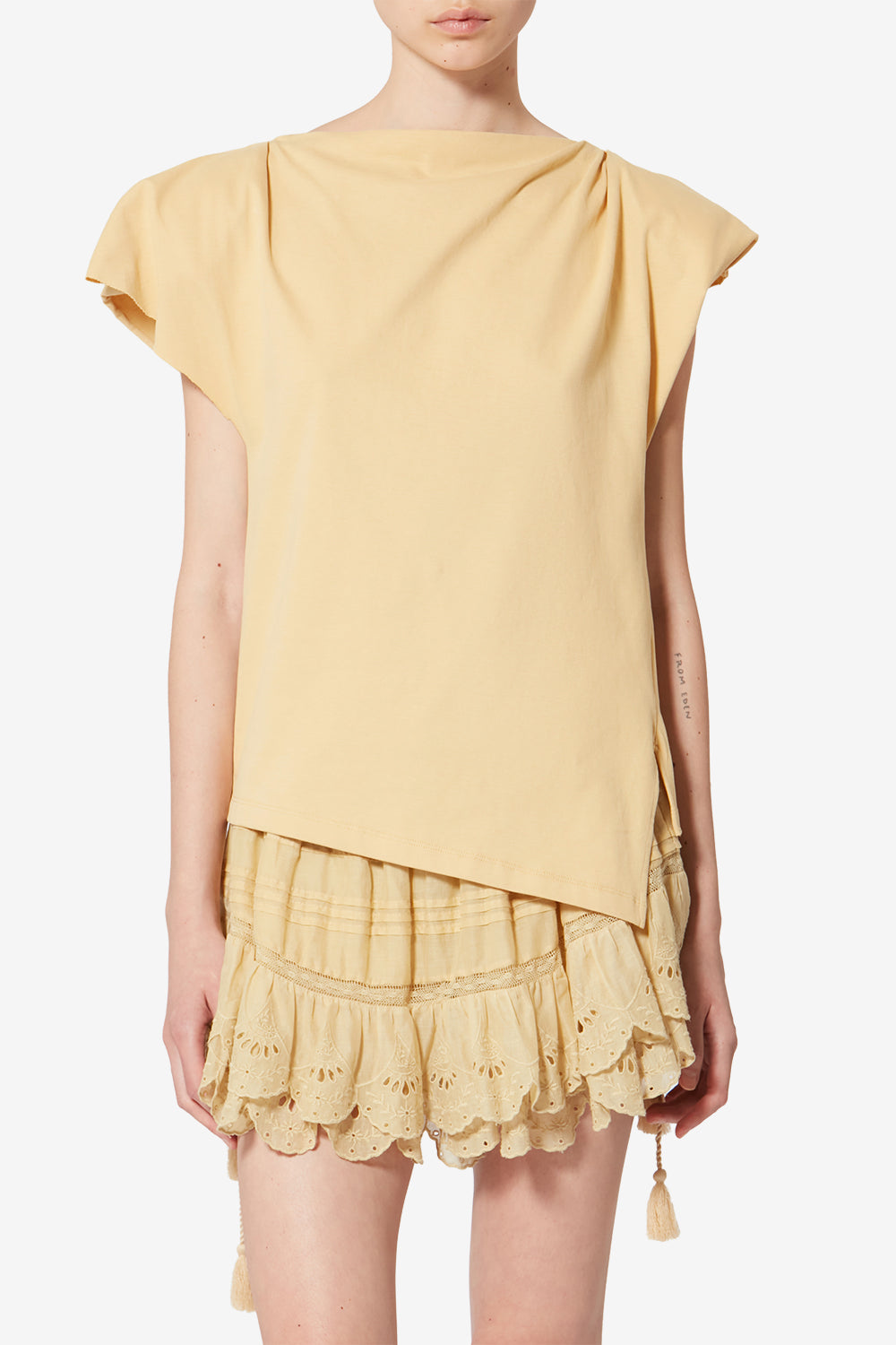 Sebani asymmetrical cotton t-shirt - Dusky yellow - Woman - 4