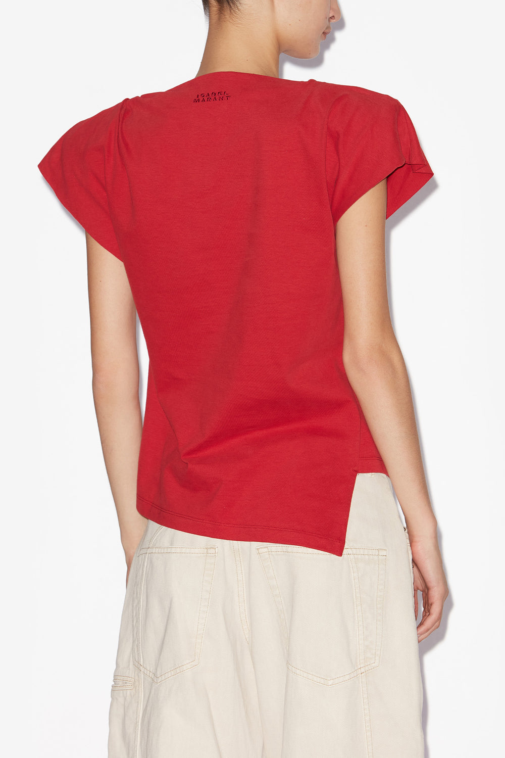 Sebani asymmetrical plain-colored cotton t-shirt - Red - Woman - 5