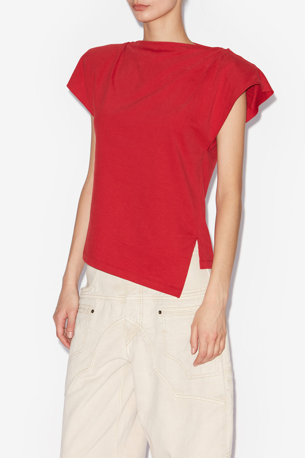 Sebani asymmetrical plain-colored cotton t-shirt - Red - Woman - 4