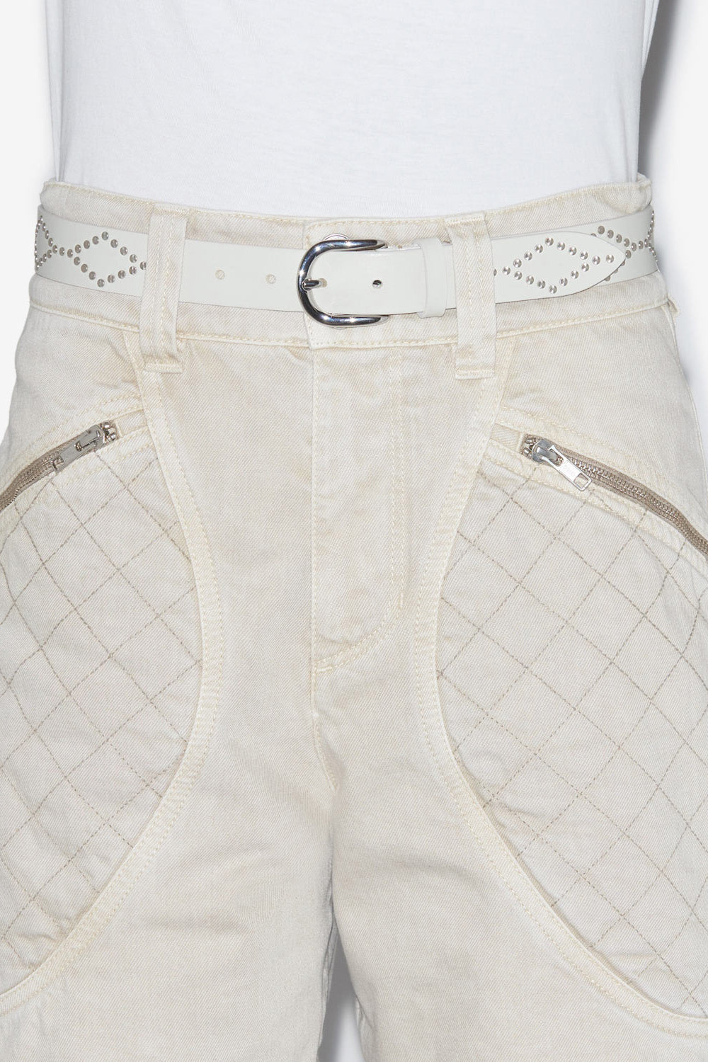 Liliana studded leather belt - Chalk-silver - Woman - 4