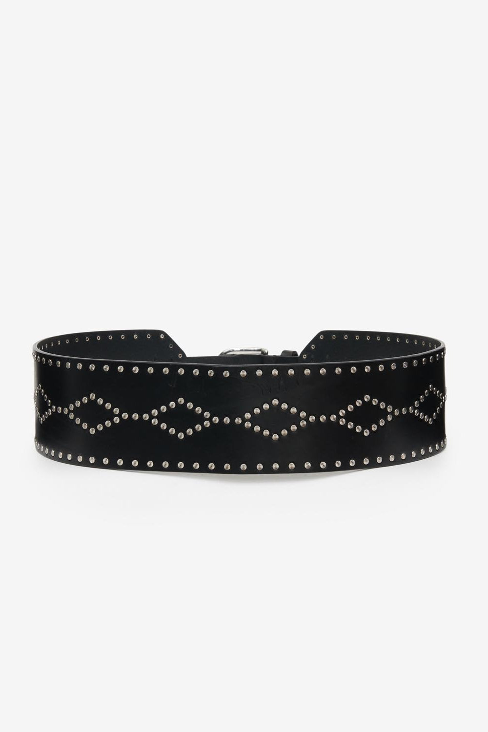 Lucie wide studded leather belt - Black and silver - Woman - 2