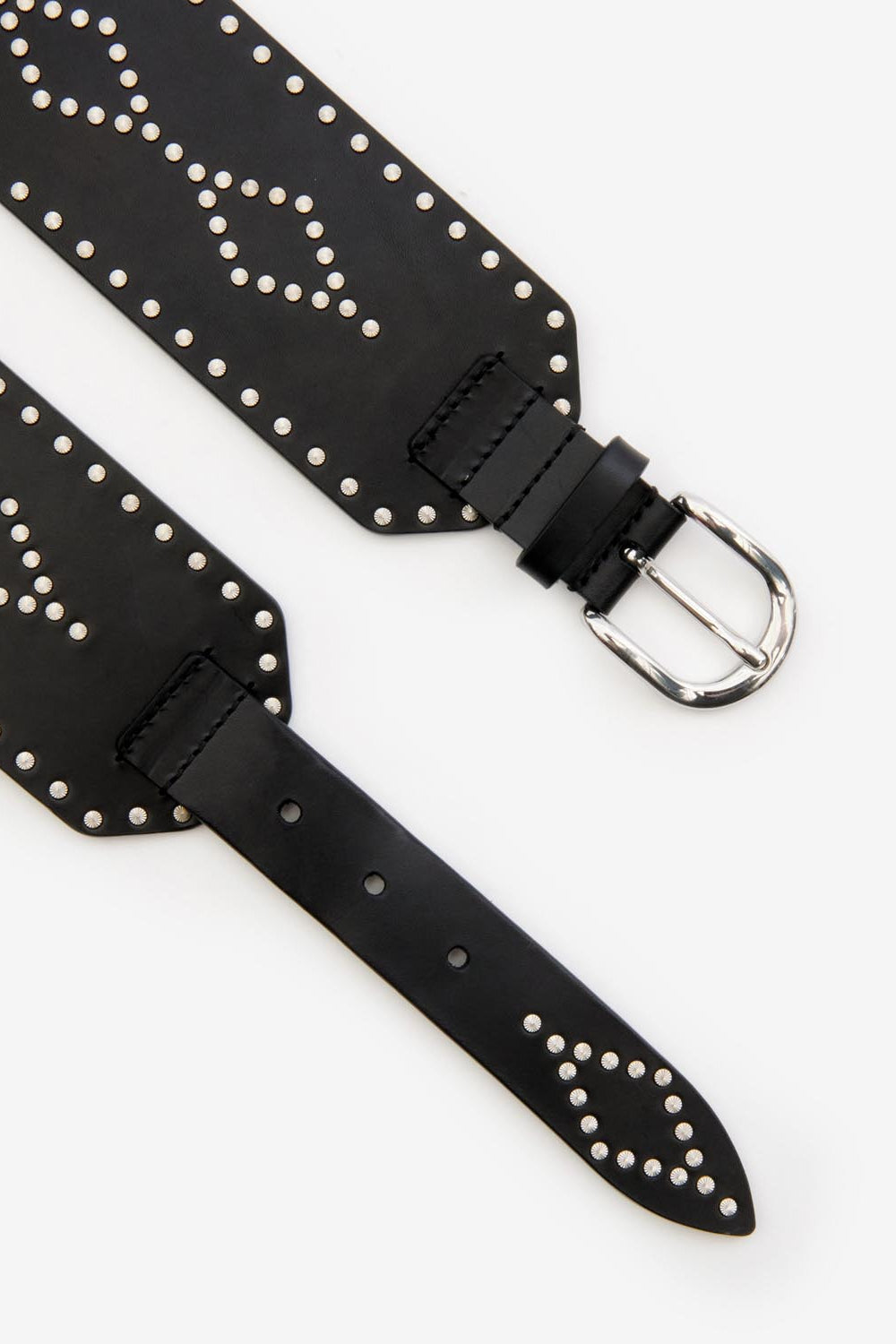 Lucie wide studded leather belt - Black and silver - Woman - 3
