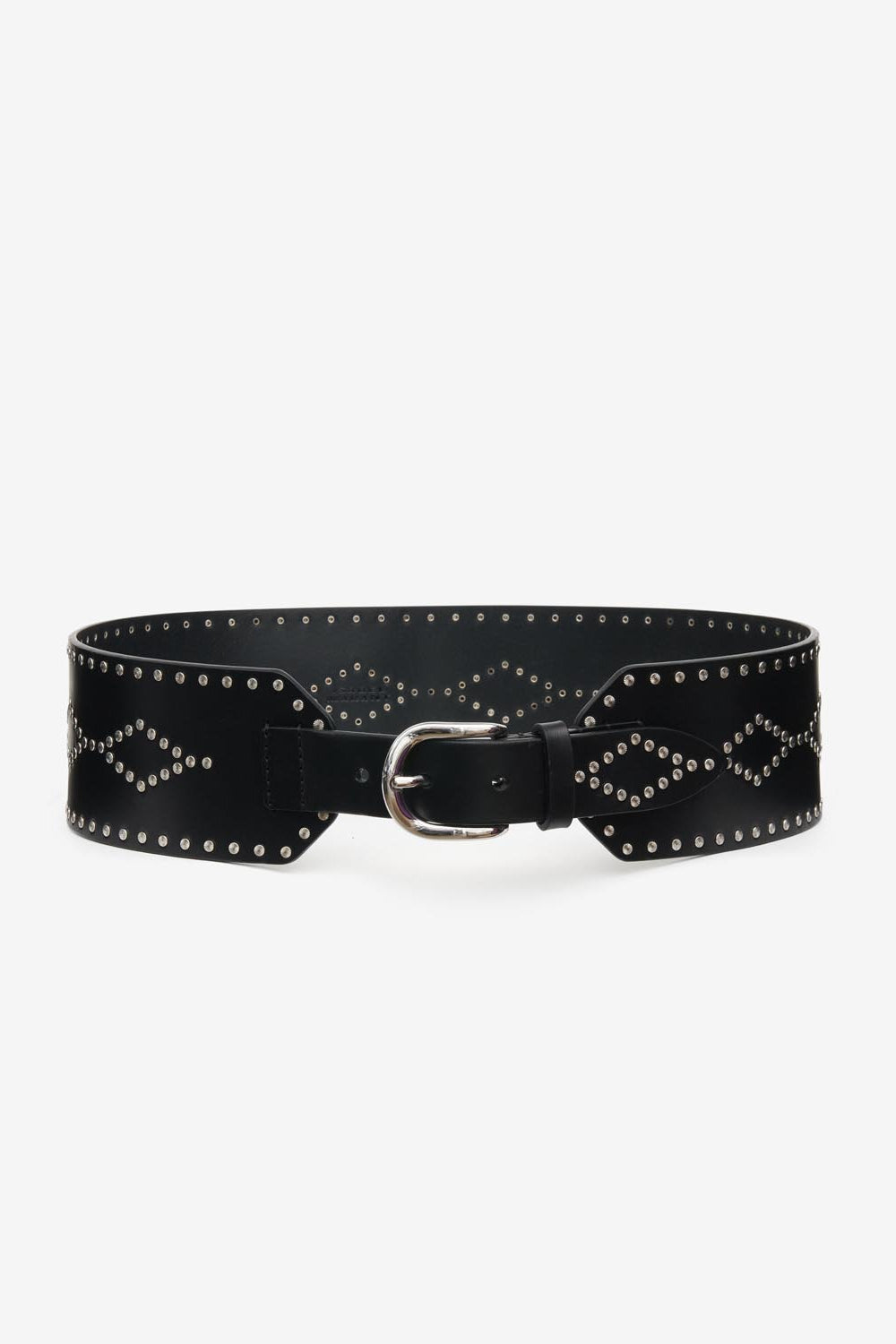 Lucie wide studded leather belt - Black and silver - Woman - 1