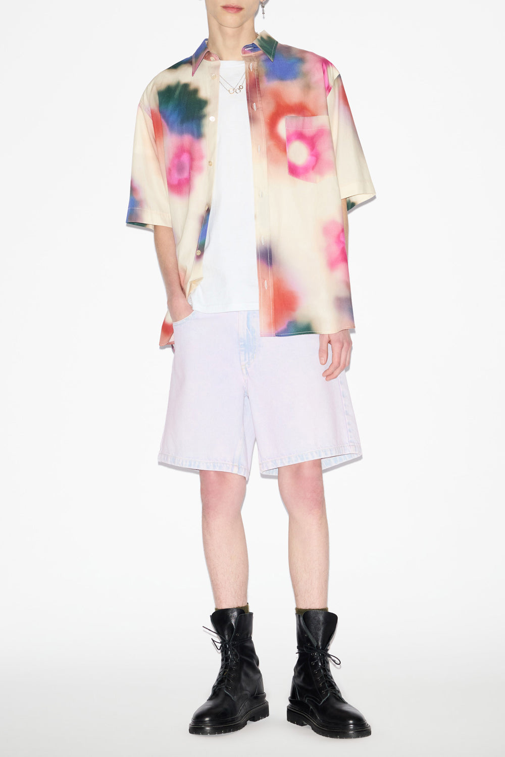 Chemise labilio à manches courtes en coton imprimé - Écru - Man - 2