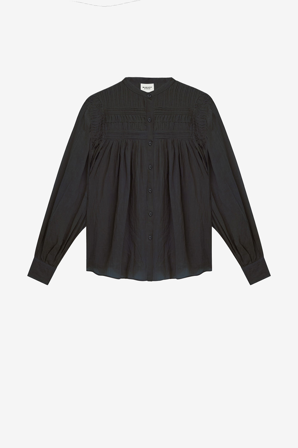 Blusa plalia de voile de algodón fruncida - Negro - Woman - 1