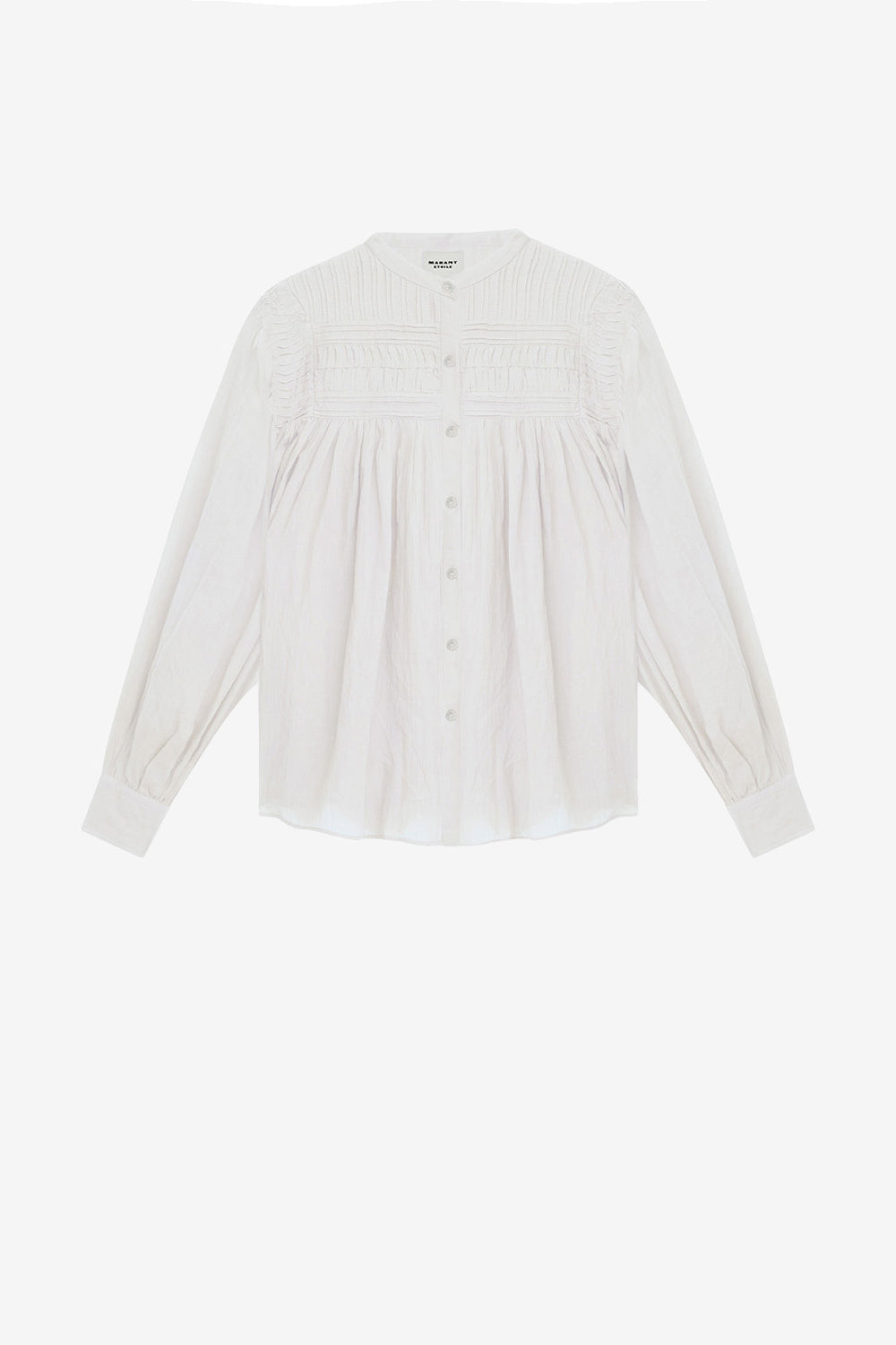 Blusa plalia de voile de algodón fruncida - Blanco - Woman - 1