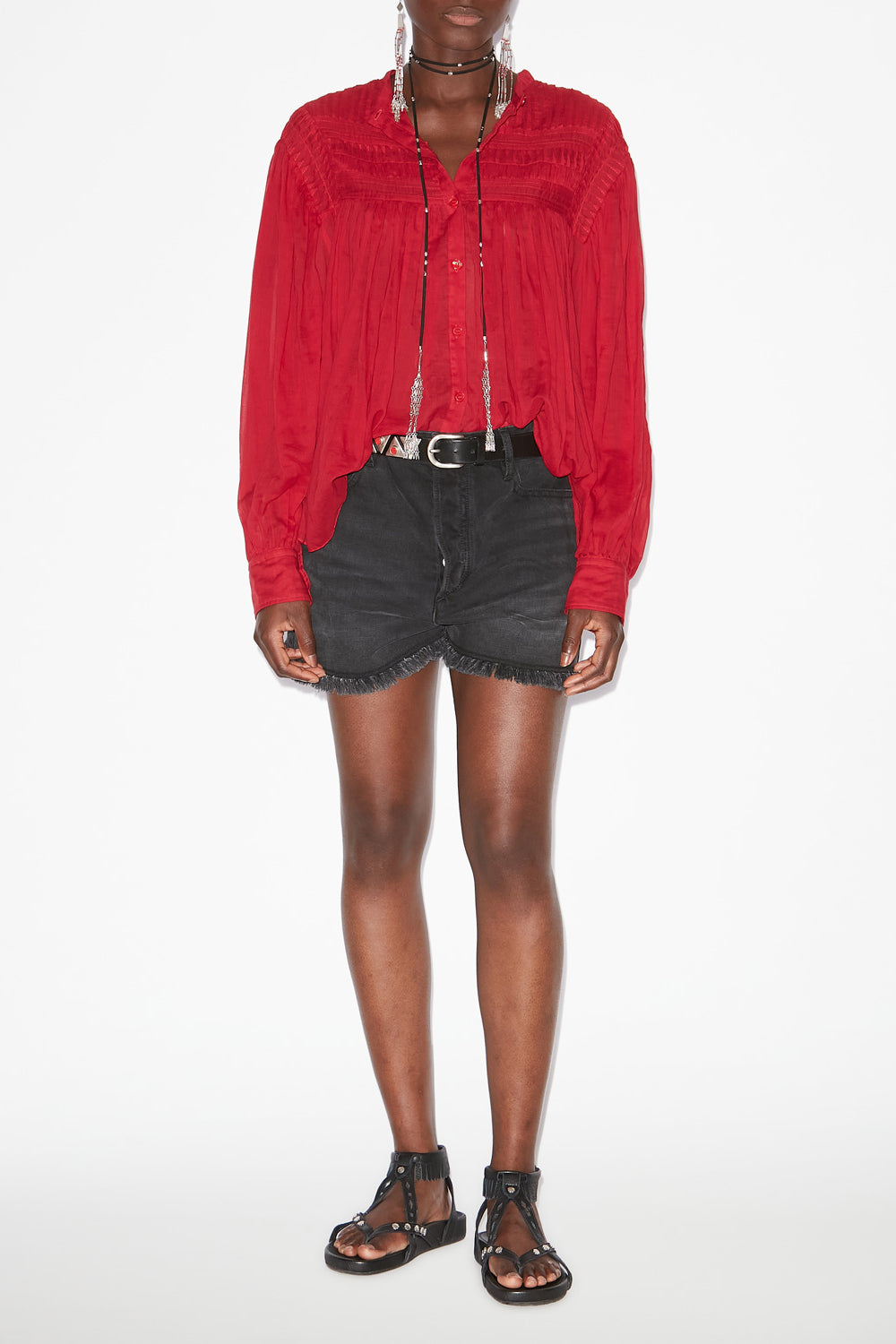 Plalia gathered cotton voile blouse - Red - Woman - 2