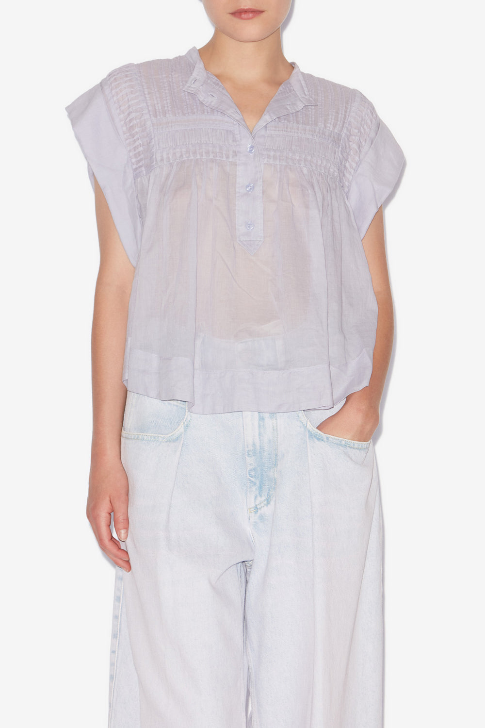 Leaza pleated cotton voile top - Baby lilac - Woman - 4