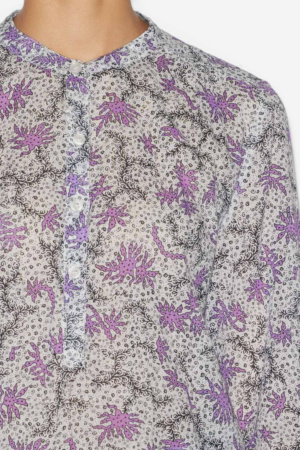 Maria blouse in printed cotton voile - Ecru-lilac - Woman - 3