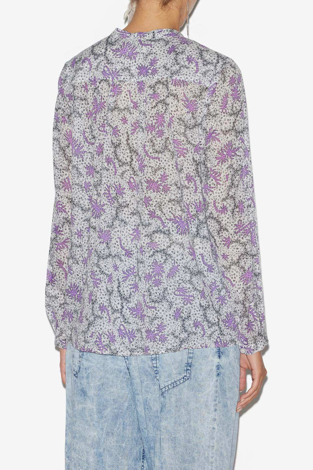 Maria blouse in printed cotton voile - Ecru-lilac - Woman - 5