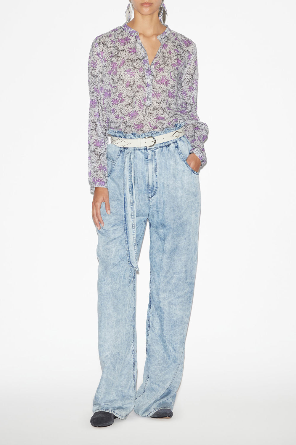 Maria blouse in printed cotton voile - Ecru-lilac - Woman - 2