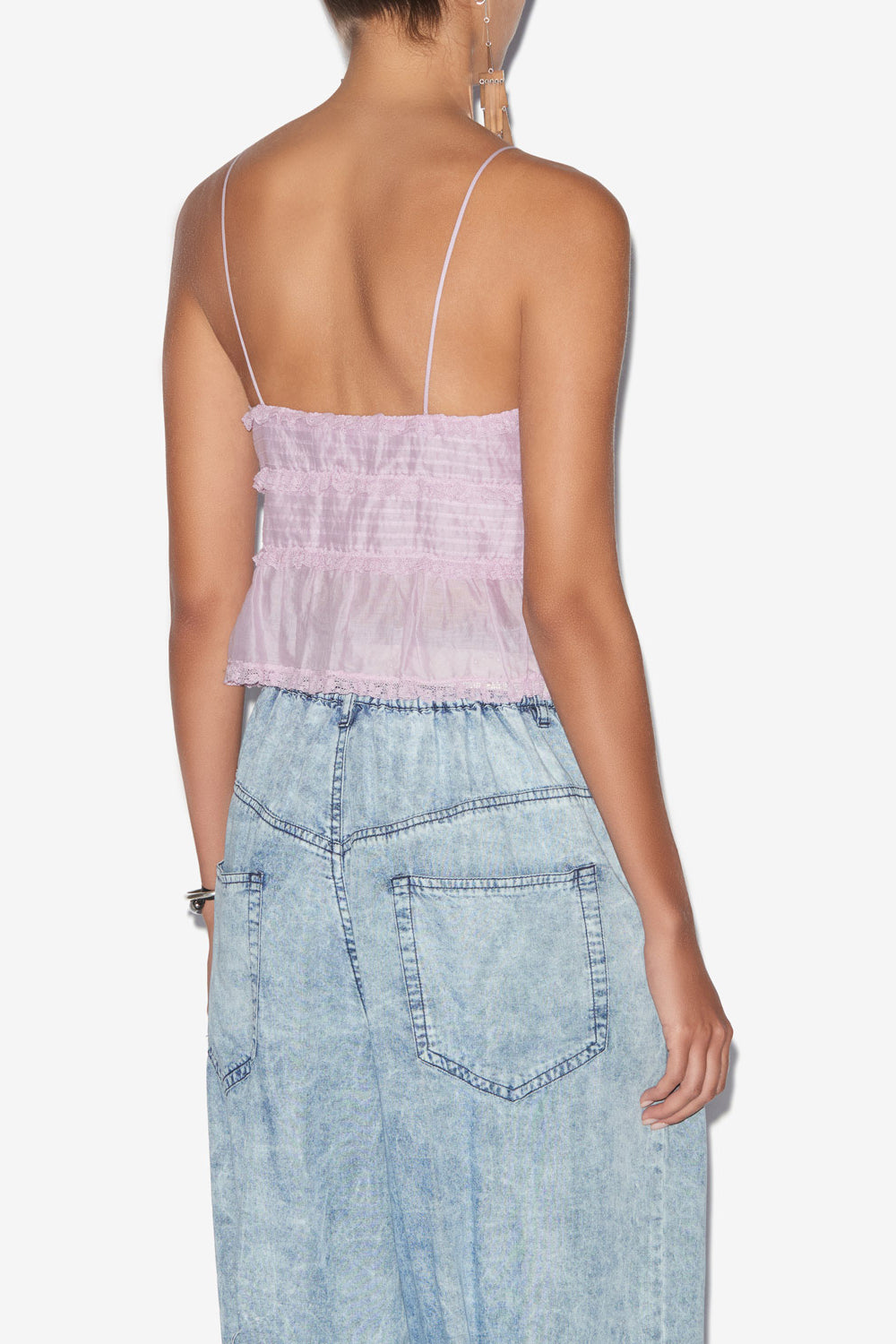 Gloria strappy top in plain-colored cotton voile - Lilac - Woman - 5