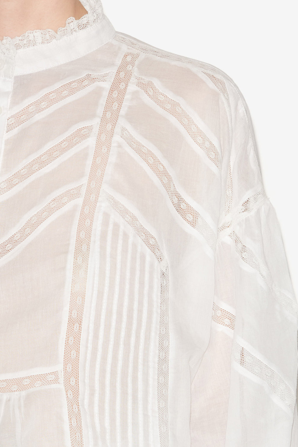 Gelma blouse in plain-colored cotton voile and lace - White - Woman - 3