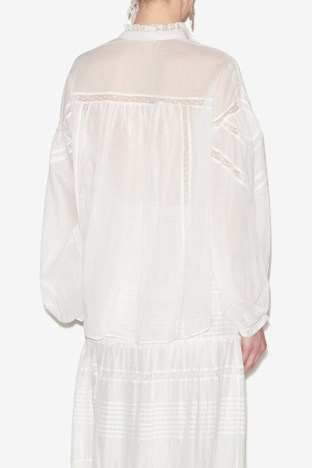 Gelma blouse in plain-colored cotton voile and lace - White - Woman - 5